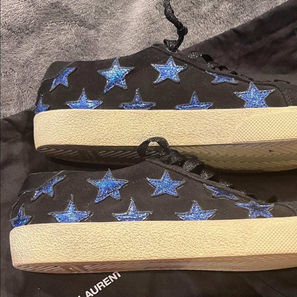 Saint Laurent Black Sneakers with Blue Star Details